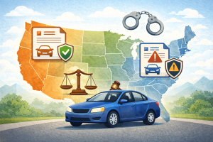 Visual representation of SR-22 insurance requirements varying by U.S. state
