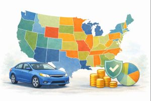 Illustration representing differences in SR-22 insurance costs across U.S. states