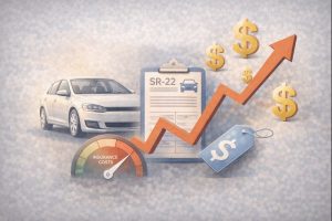 Illustration showing higher insurance costs and financial impact for high-risk drivers requiring SR-22 insurance